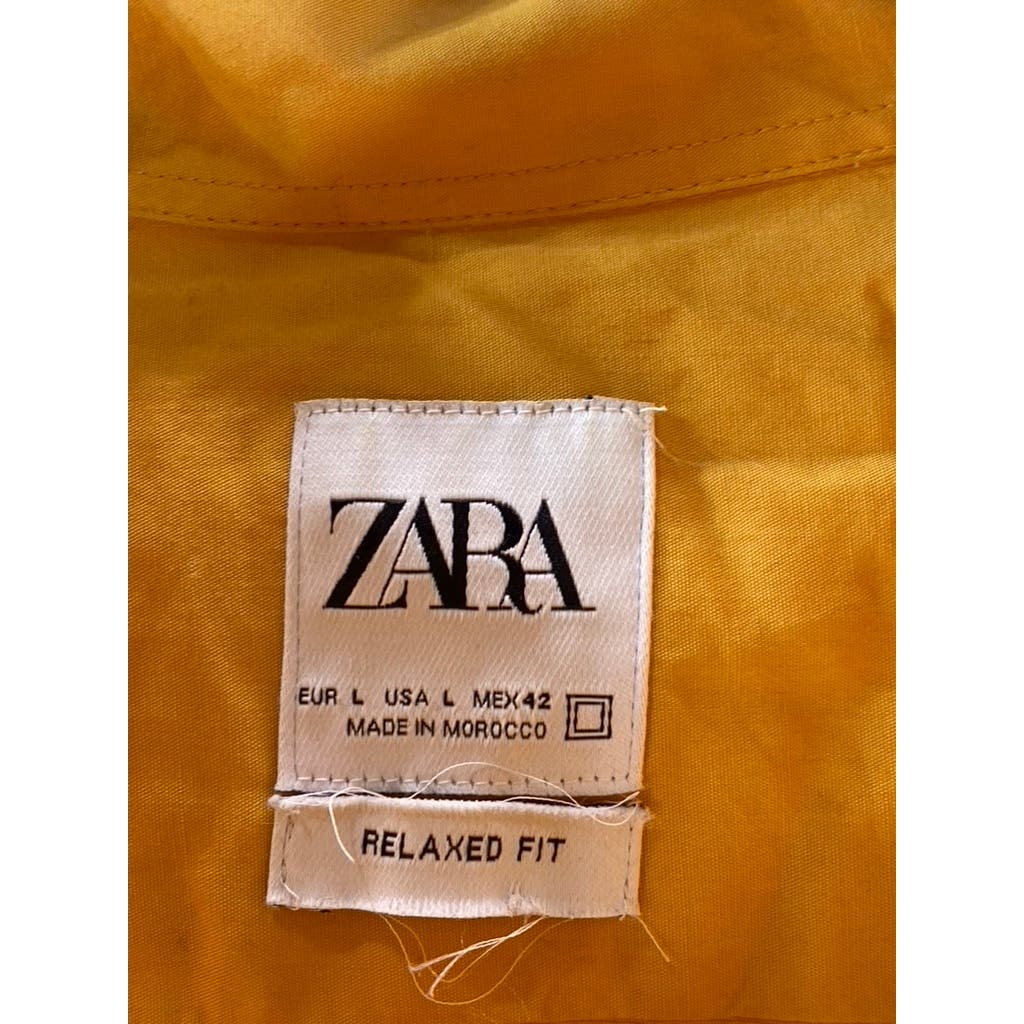 ZARA Men's Dark Yellow Relaxed-Fit Button-Up Long Sleeve Shirt SZ L