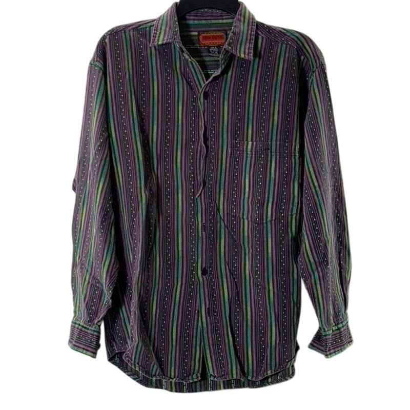 SHAH SAFARI Men's Vintage Purple/Green Printed Button-Up Long Sleeve Shirt SZ M