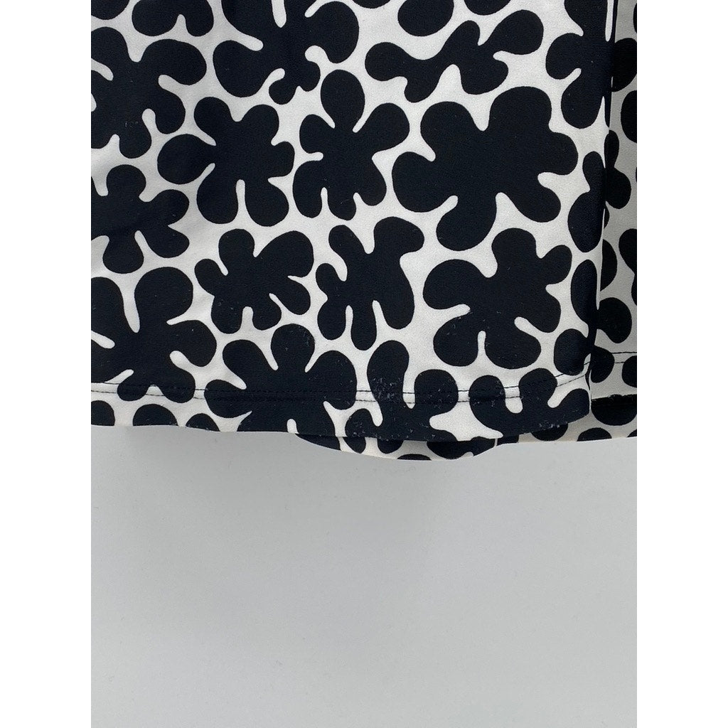 UNBRANDED Women's Black-White Floral Split-Neck Crewneck Sleeveless Top SZ S