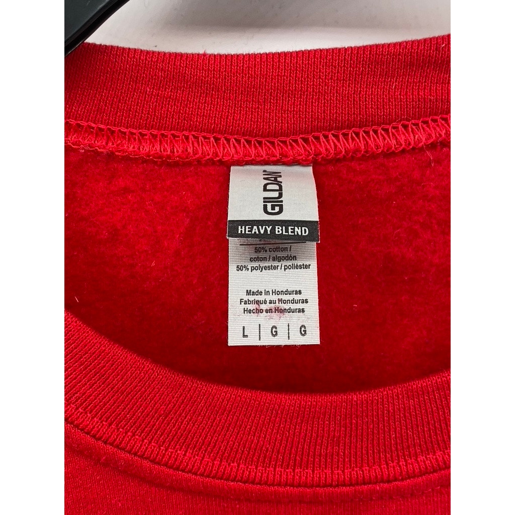 GILDAN Unisex Adult Red Crewneck Heavy Blend Spaghetti Graphic Sweatshirt SZ L