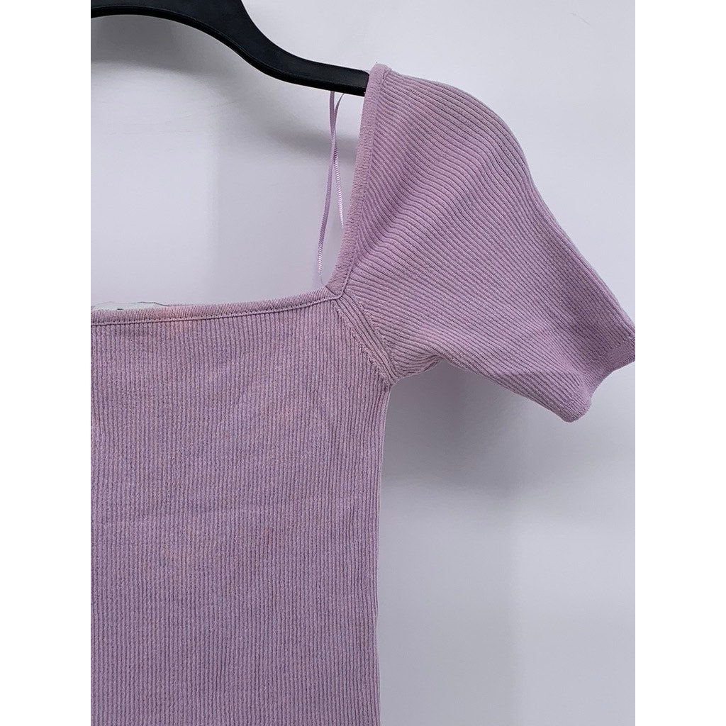 ZARA KNIT Women's Lilac Ribbed Crop Top SZ S