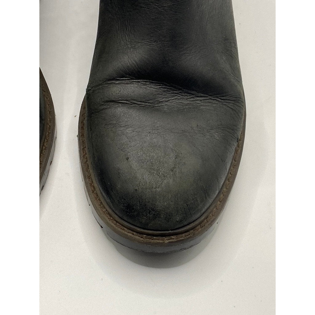 COACH Women's Black Leather Georgetta Round-Toe Lug Sole Boots SZ 8