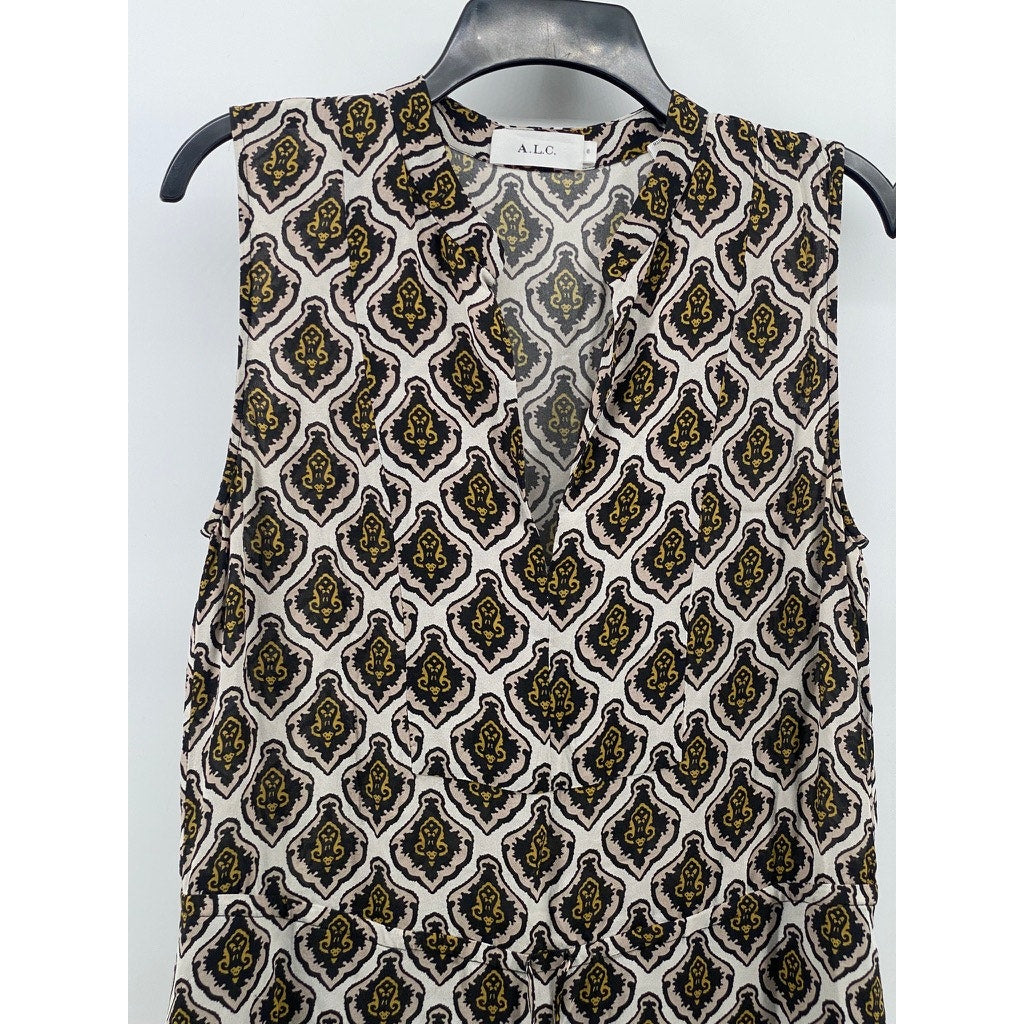 A.L.C Women’s Cream Printed Calder Sleeveless Tie-Waist Mini A-line Dress SZ 8