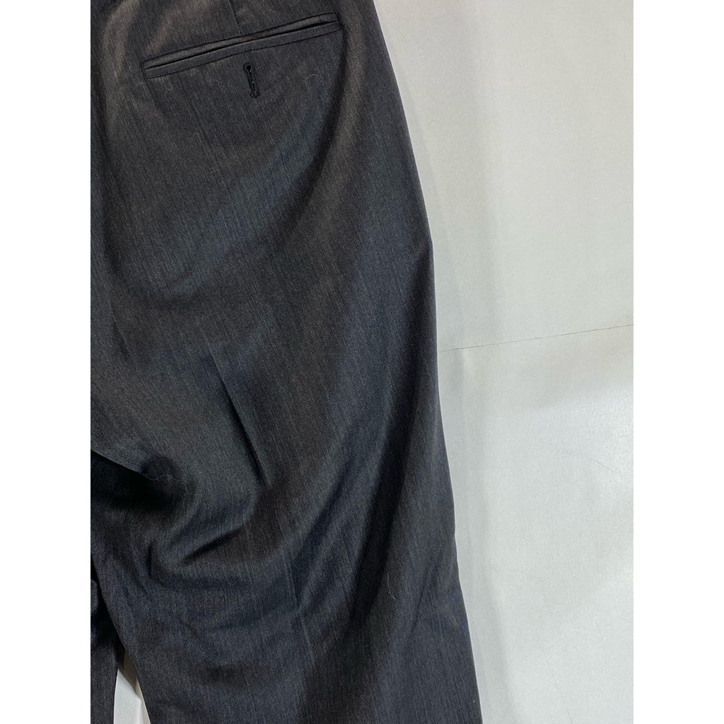 EGARA Men's Charcoal Birdseye Super 120s Wool Flat Front Dress Pants SZ 32