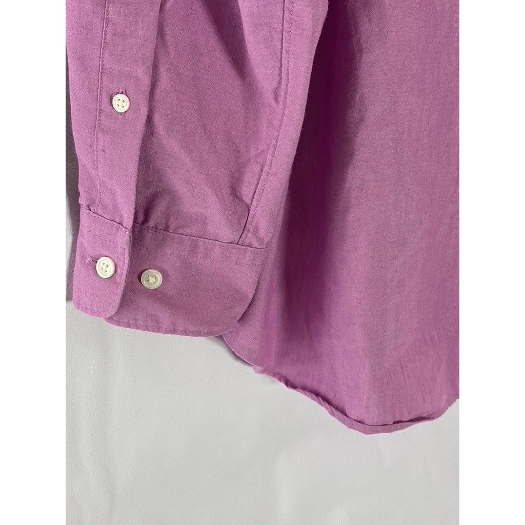 MUJI Men's Light Purple Hemp Blend Regular-Fit Button-Up Long Sleeve Shirt SZ S