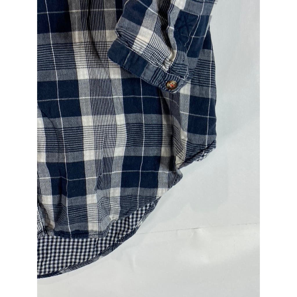 ANTHROPOLOGIE PILCRO Women's Navy Plaid Button-Up Flannel Shirt SZ XS/S