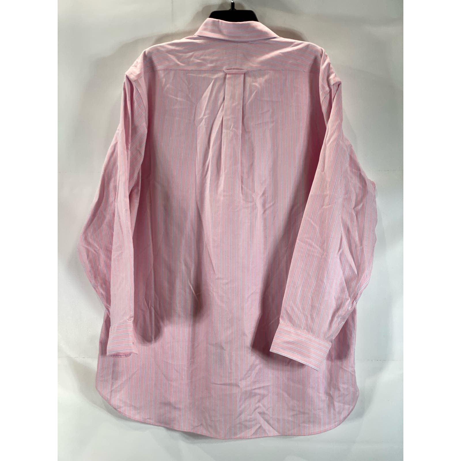 LANDS' END Men's Pink Striped Traditional-Fit No Iron Oxford Shirt SZ 17.5-34