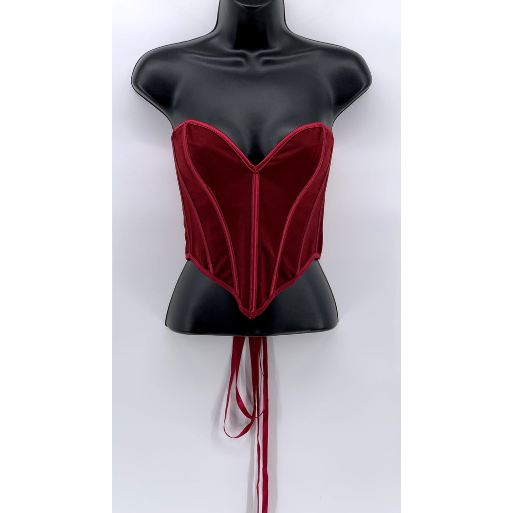 UNBRANDED Women's Red Lace-Back Strapless Corset Top SZ XS