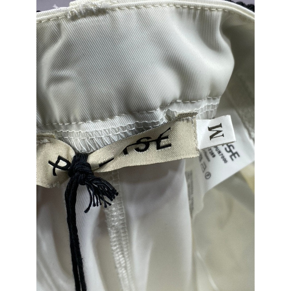 PLEASE Women's White-Black Solid Belted Baggy Pants SZ M