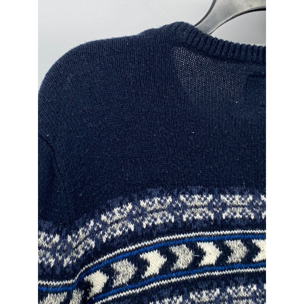 AMERICAN EAGLE Men's Navy Blue-Gray Arrow Crewneck Knit Long Sleeve Sweater SZ M