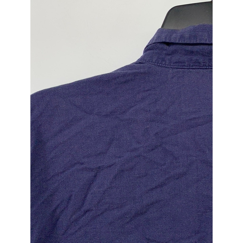 UNIQLO Women's Navy Linen-Blend Button-Up Short Sleeve Open Collar Top SZ S