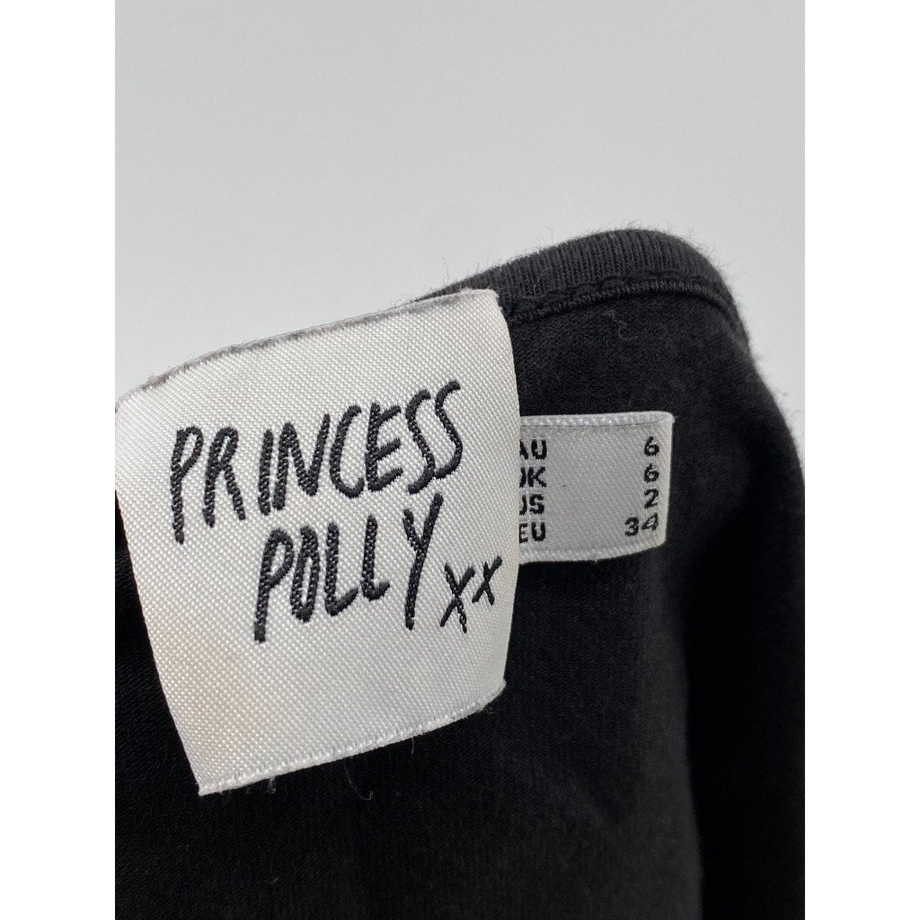 PRINCESS POLLY Women’s Black Rixie High-Neck Backless Long Sleeve Top SZ 2