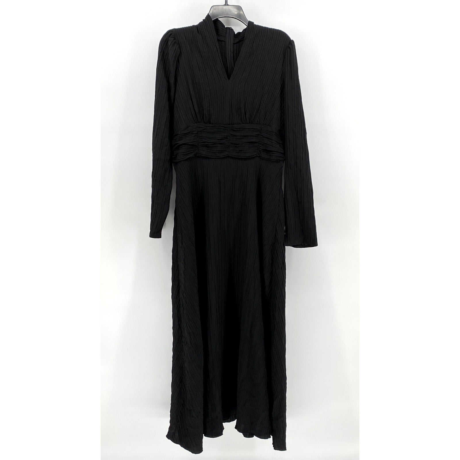 SHEIN Women's Black Ribbed Long-Sleeve V-Neck Maxi Dress SZ 12