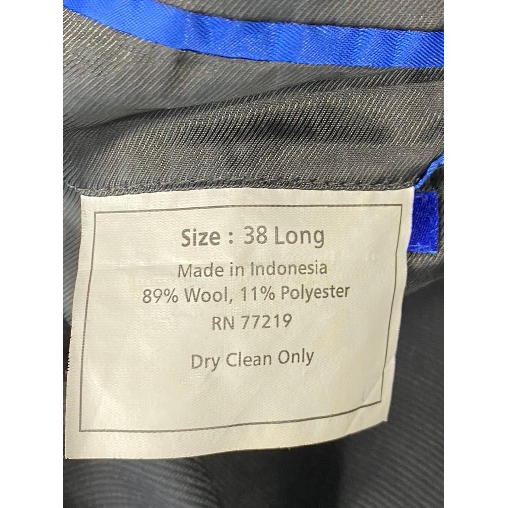 EGARA Men's Black Skinny-Fit Ribbed Two-Button Wool-Blend Long Blazer SZ 38L