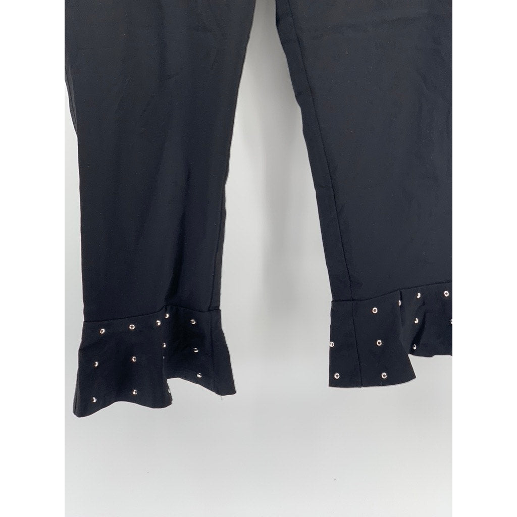 INC INTERNATIONAL CONCEPTS Black Rhinestone Ruffle-Hem Cropped Pants SZ 16