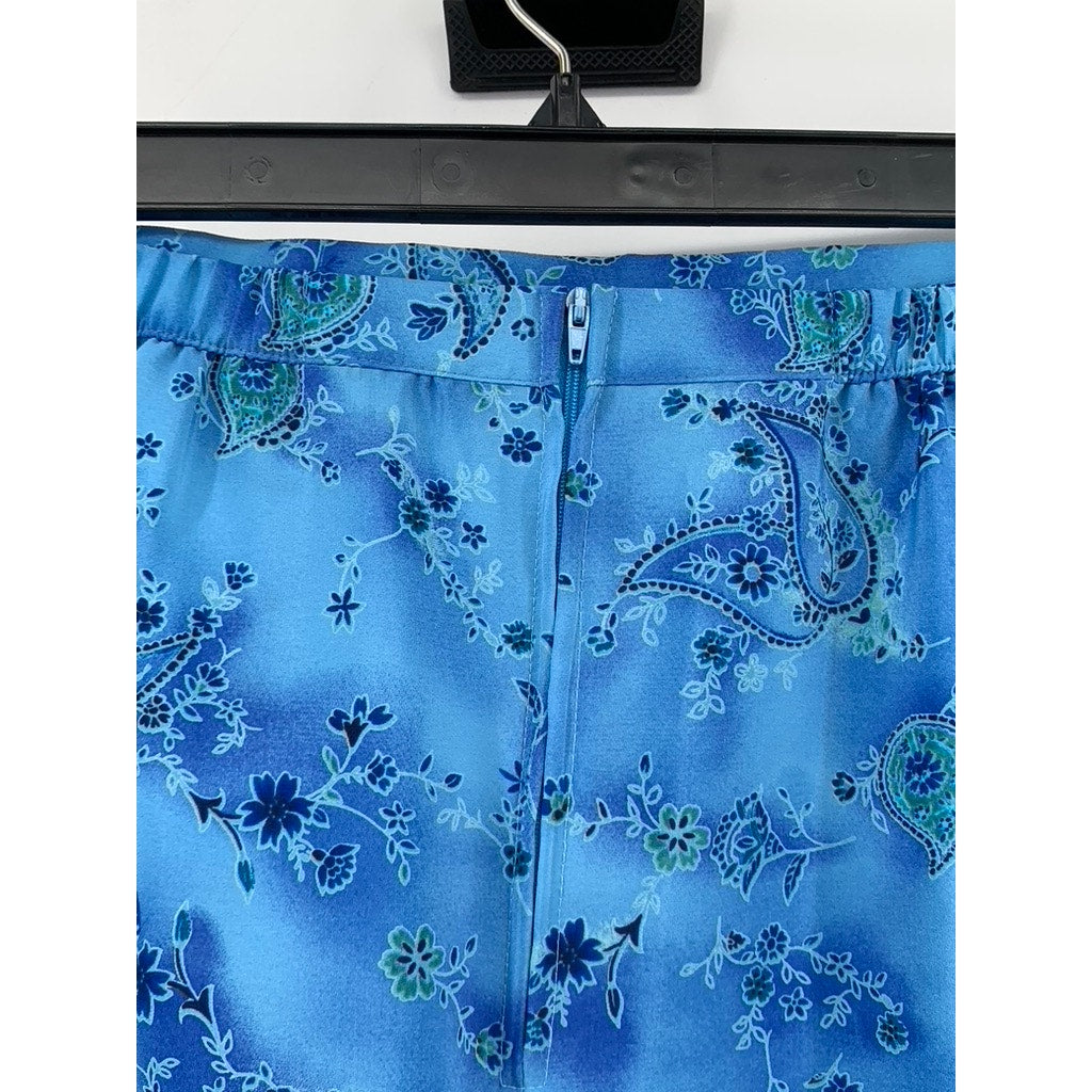 RIKKI J New York Women's Vintage Long Blue Paisley Skirt SZ L