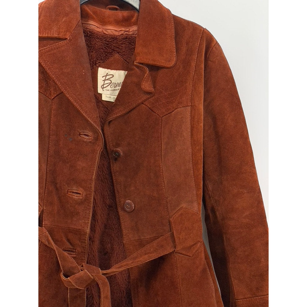 BERMAN'S THE LEATHER EXPERTS Women's Cognac Vintage Leather Belted Jacket SZ 14