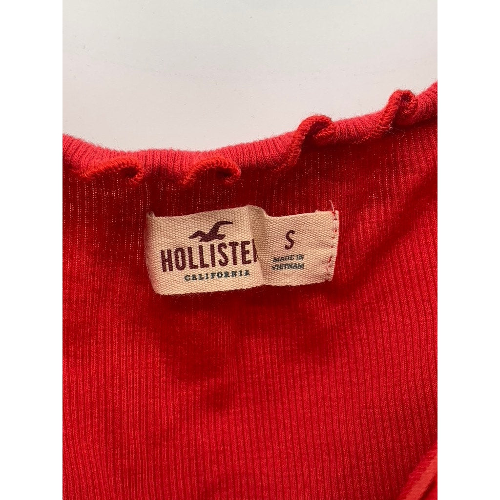 HOLLISTER Women's Red Lettuce-Trim Off-The-Shoulder Casual Short Sleeve Top SZ S
