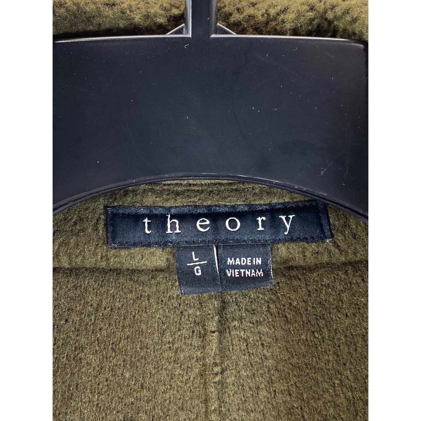 THEORY Men's Army Green Plush Knit Single Button Virgin Wool Coat SZ L