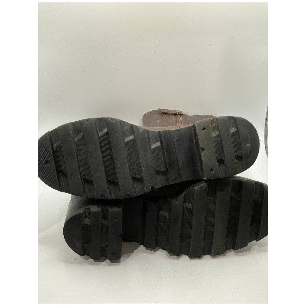 Women's Brown Leather Distressed Black Heel Mid-Calf Shearling Boots SZ 40(US10)