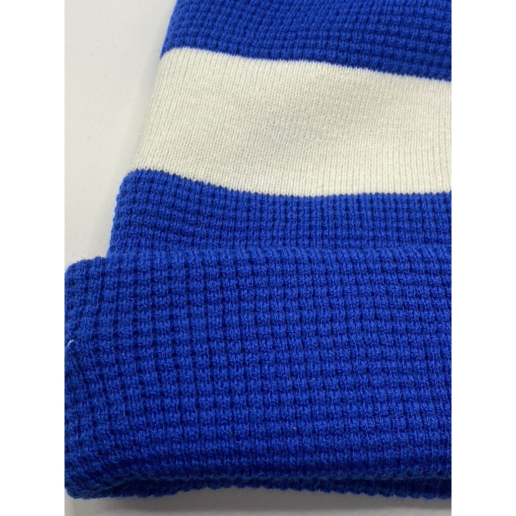 NIKE Unisex Adult Royal Blue-White Striped Swoosh Pom-Pom Beanie SZ OS
