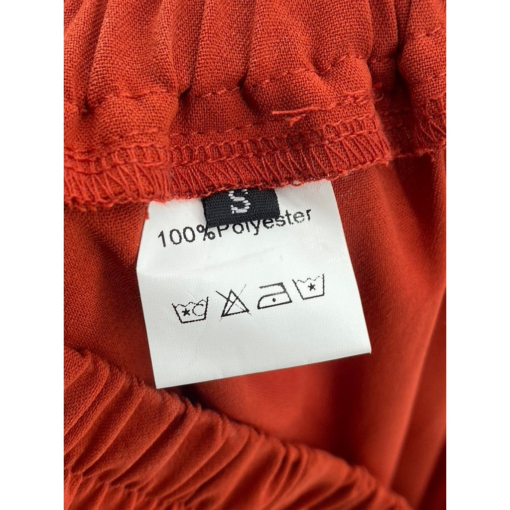 UNBRANDED Women's Orange Tiered Pull-On Pocketless A-Line Midi Skirt SZ S