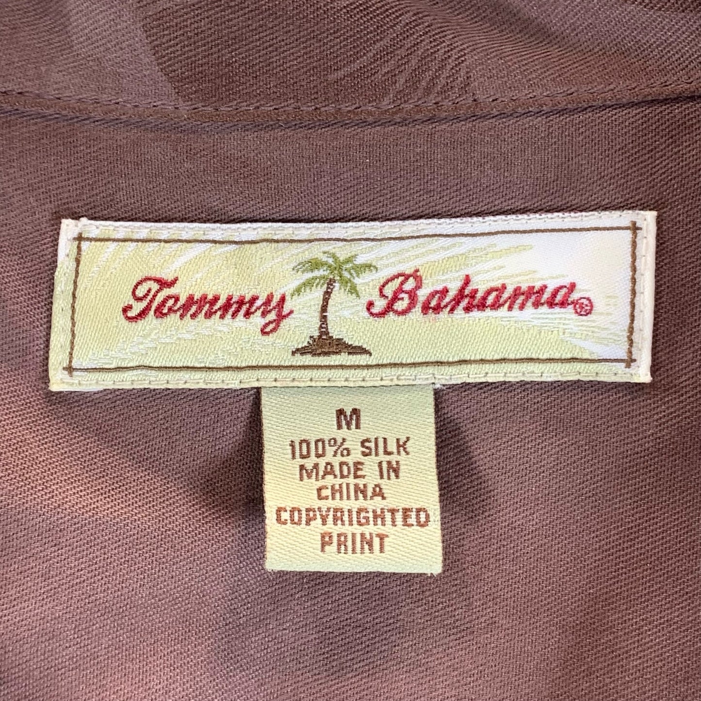 TOMMY BAHAMA Men's Brown Silk Leaf Print Button-Up Short Sleeve Shirt SZ M