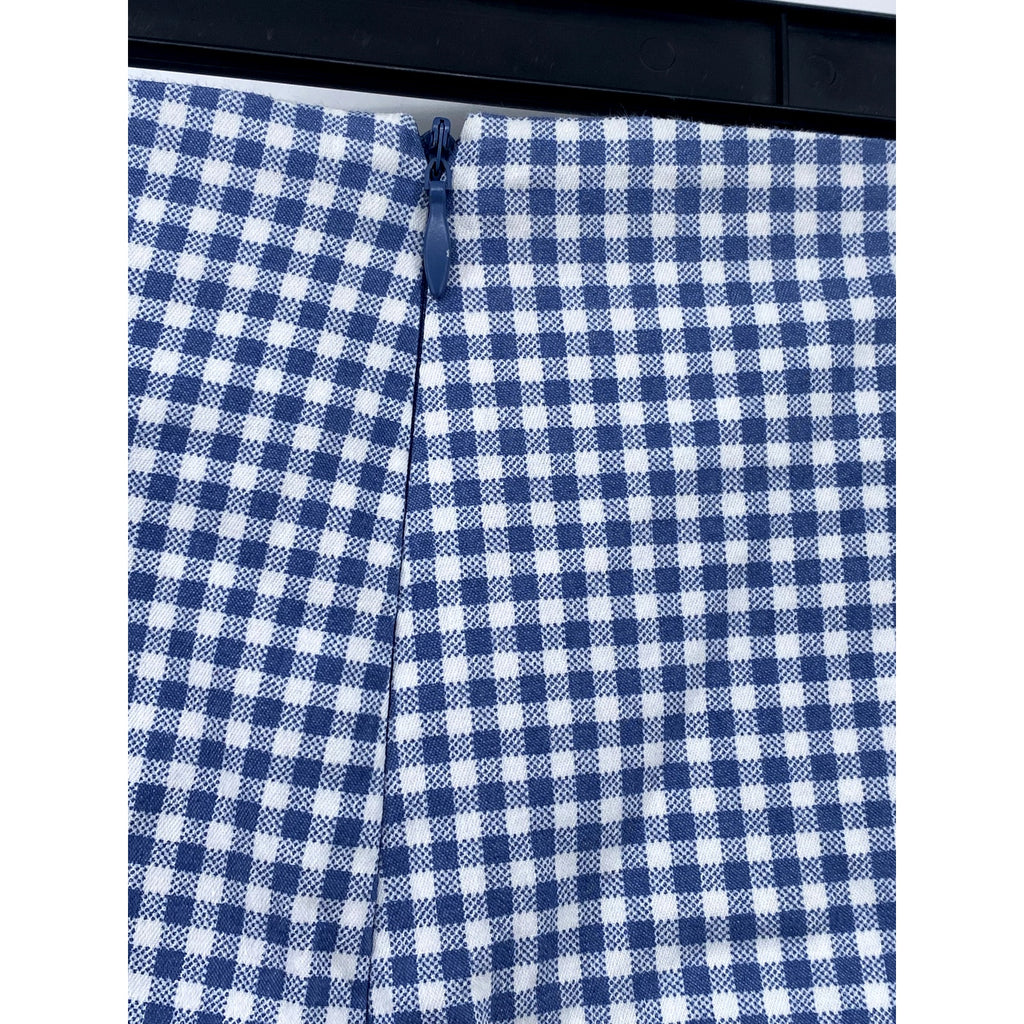 LULUS Women's Blue-White Gingham High-Rise Straight Leg Casual Pants SZ M