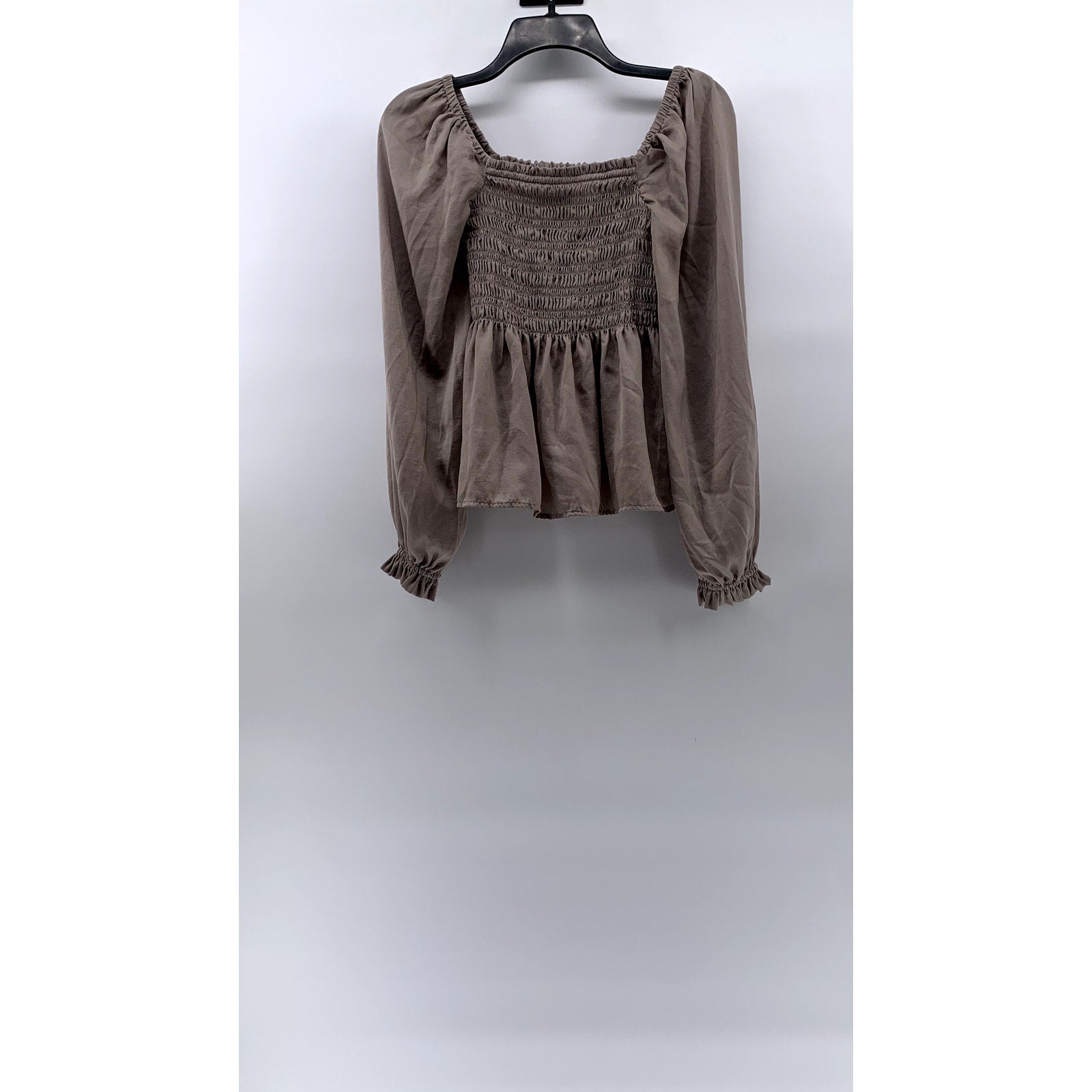 GAP Women's Quail Beige Smocked Straight-Neck Long Sleeve Peplum Top SZ XS