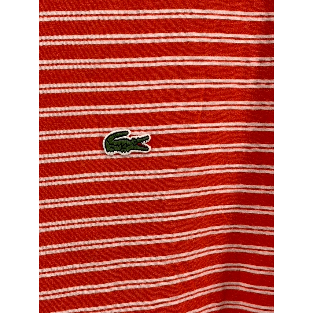 LACOSTE Men's Red-Orange Striped Regular Fit Short Sleeve Shirt SZ XXL