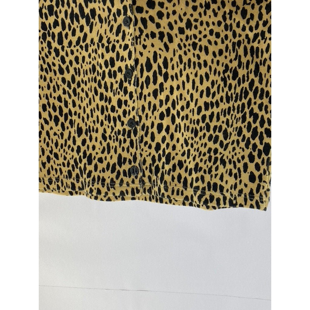 BRANDY MELVILLE Women's Tan-Black Animal Print Button-Up Cropped Top SZ OS