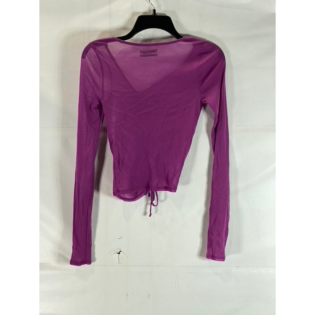 URBAN OUTFITTERS Women's Purple Shona Asymmetrical Cinched Cropped Mesh Top SZ M