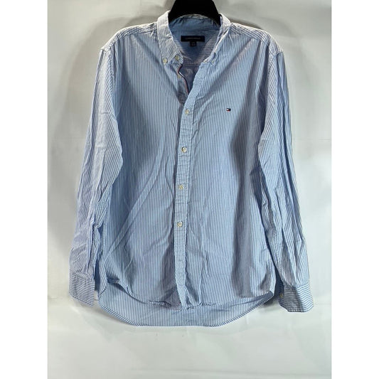 TOMMY HILFIGER Men's Provence Striped Regular-Fit Stretch Oxford Shirt SZ L