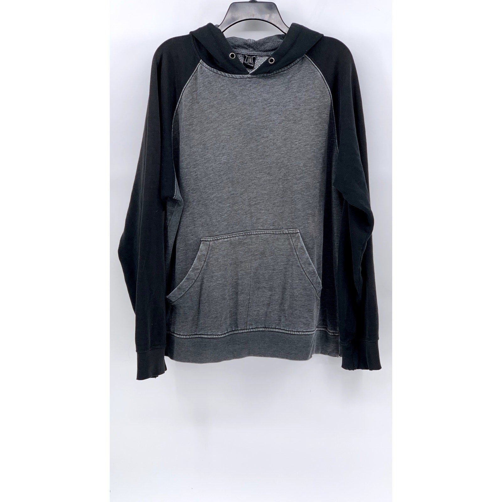 ZINE Men's Black-Gray Colorblock Classic Long Sleeve Hoodie SZ XL