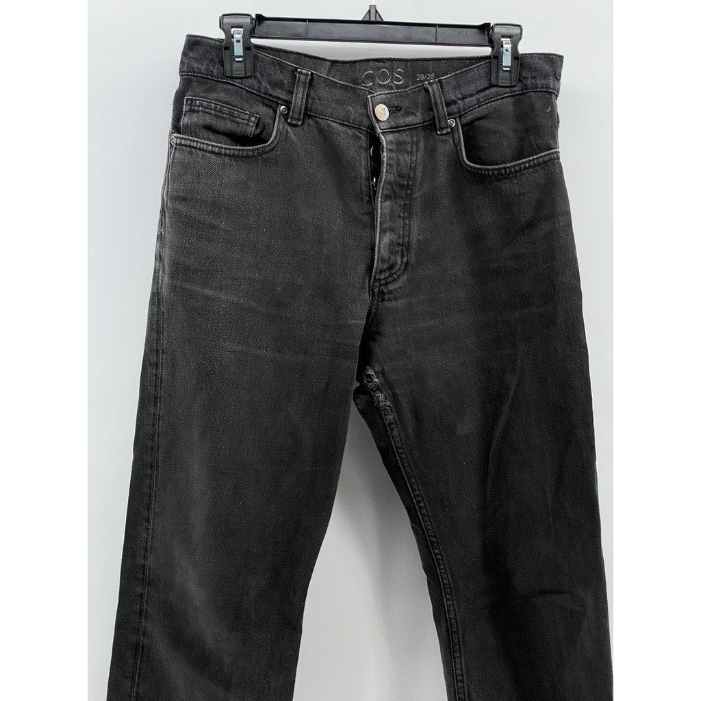 COS Women's Washed Black Distressed Denim Slim-Fit Mid-Rise Cropped Jeans SZ 28