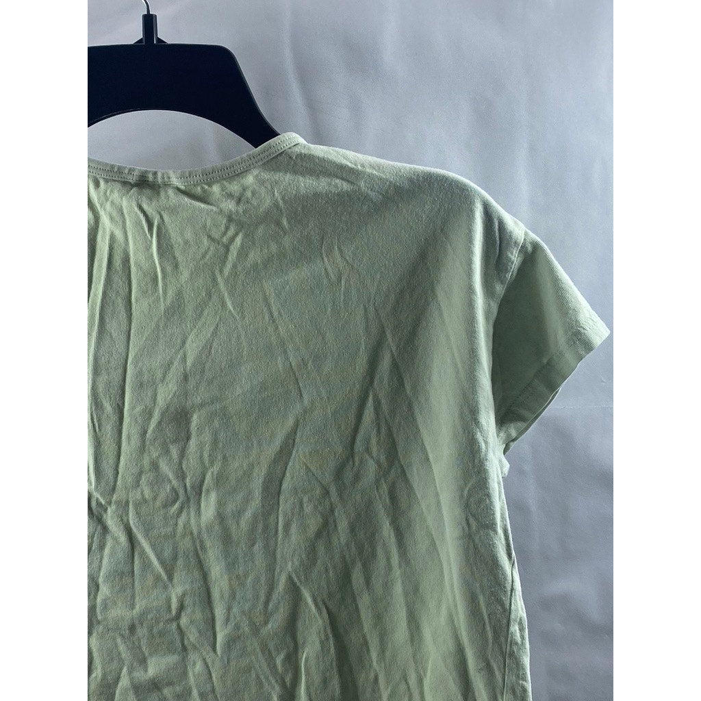 ZARA Girls' Lime Green Crewneck Short Sleeve Chest-Pocket Crop Top SZ 10