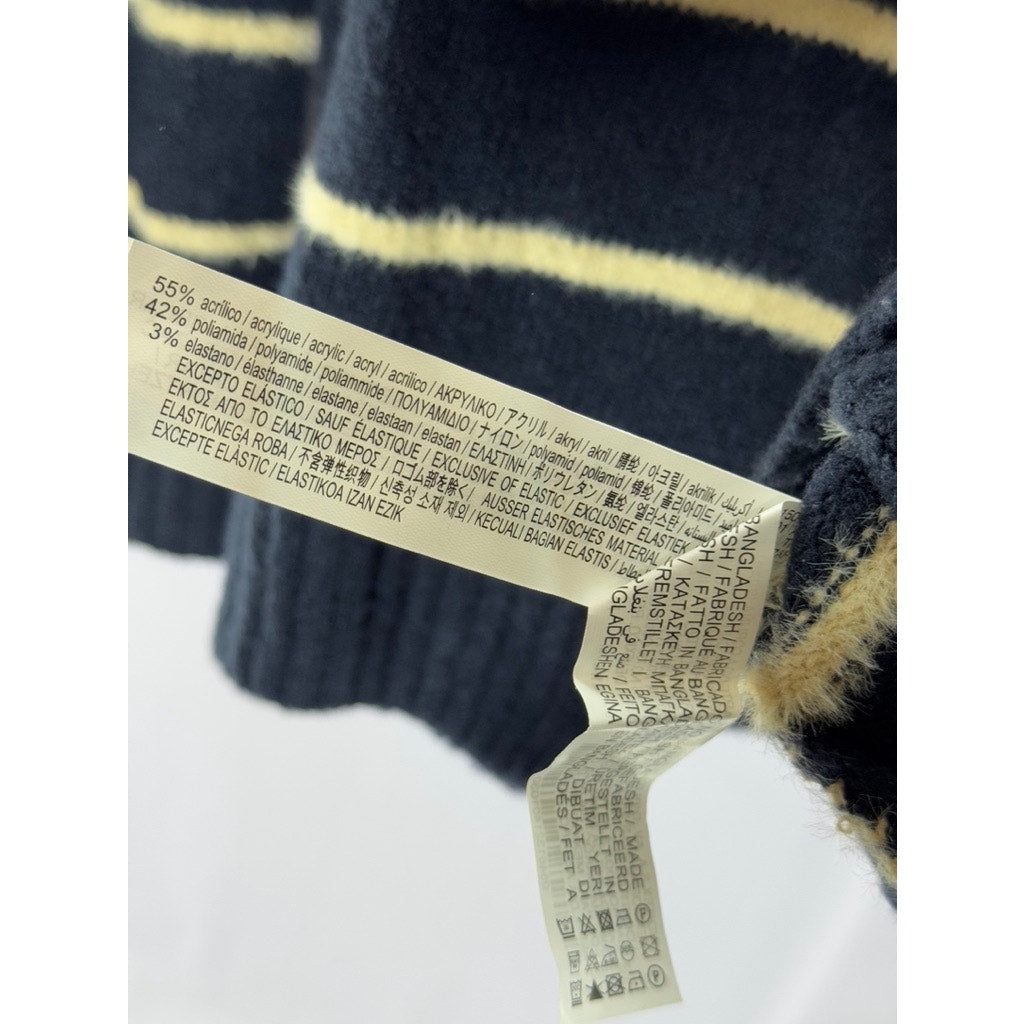ZARA Men's Navy/Yellow Crewneck Striped Pullover Sweater SZ M