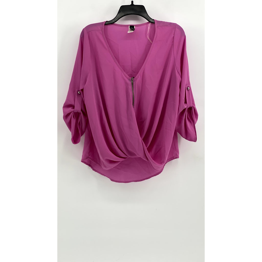 WINDSOR Women's Hot Pink Flowy Draped Long Sleeve Blouse Top SZ L