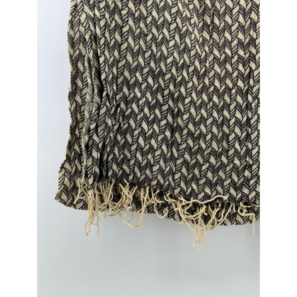 UNBRANDED Women's Brown-Beige Printed Fringe Knit Scarf SZ OS
