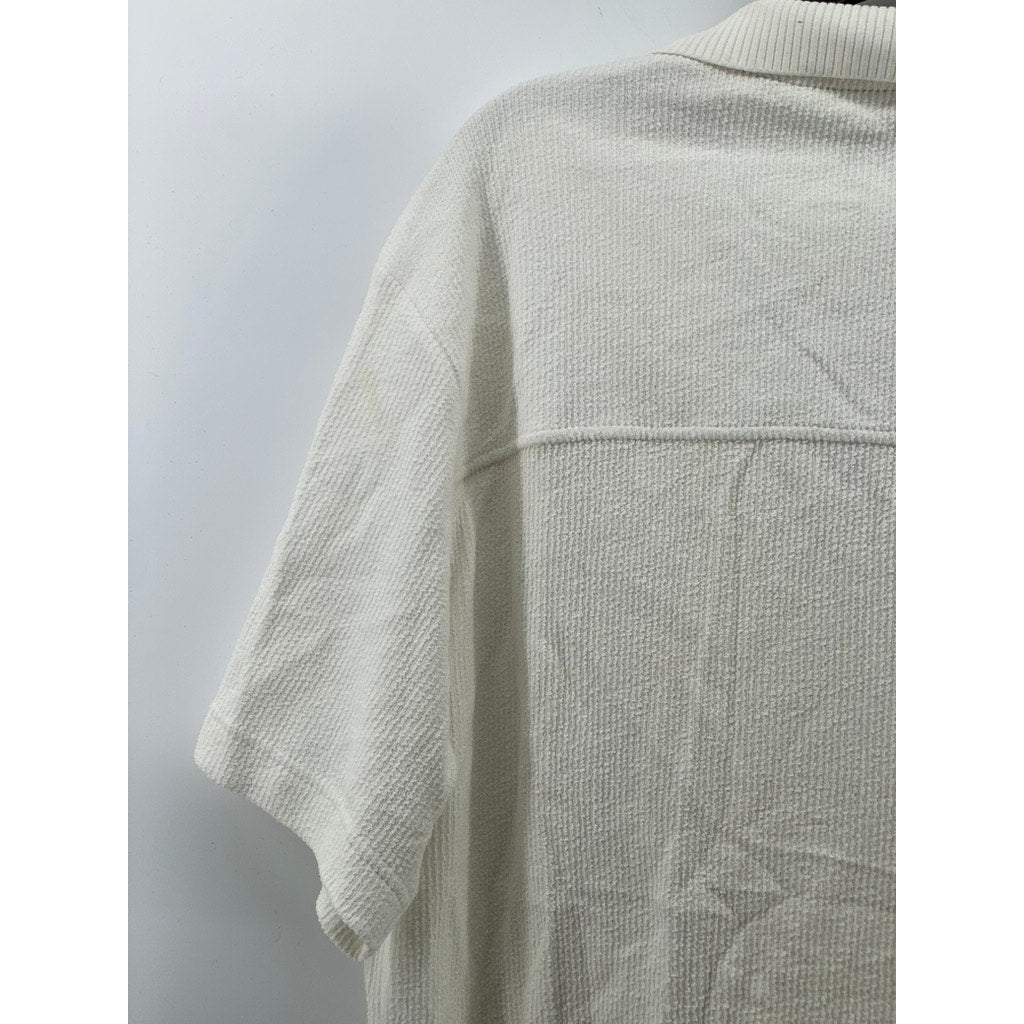 HUGO BOSS Men's Off-White Textured Regular-Fit Button-Up Short Sleeve Shirt SZ L