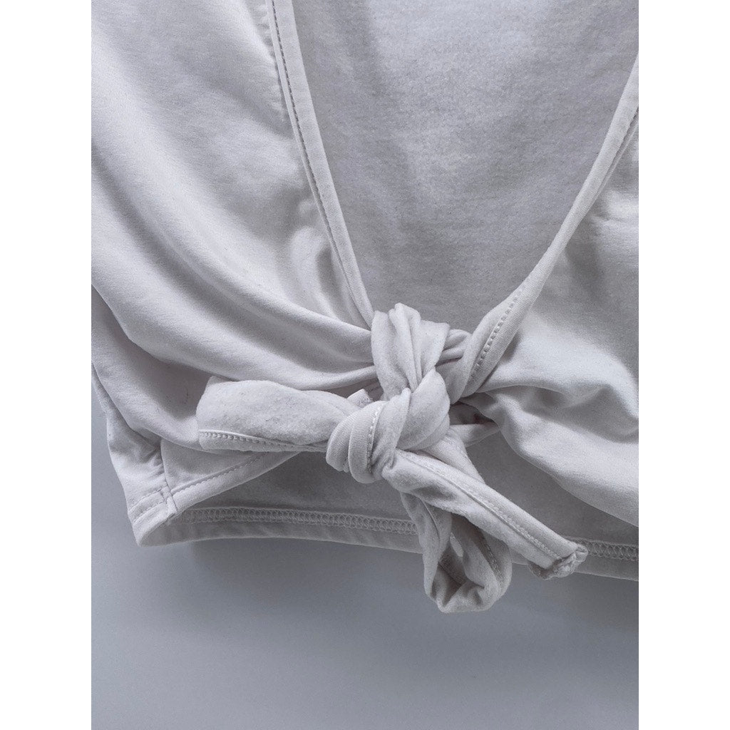 UNBRANDED Women's White Solid V-Neck Short Sleeve Tie-Knot Crop Top SZ S