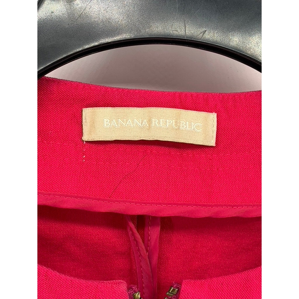 BANANA REPUBLIC Women's Fuchsia Pink Collarless Long Sleeve Zip-Up Jacket SZ S