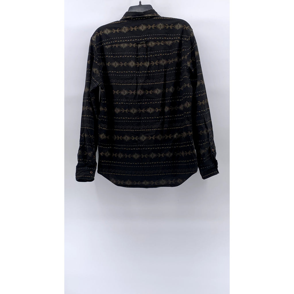 AMERICAN EAGLE Men's Black-Beige Printed Classic-Fit Button-Up Shirt SZ M