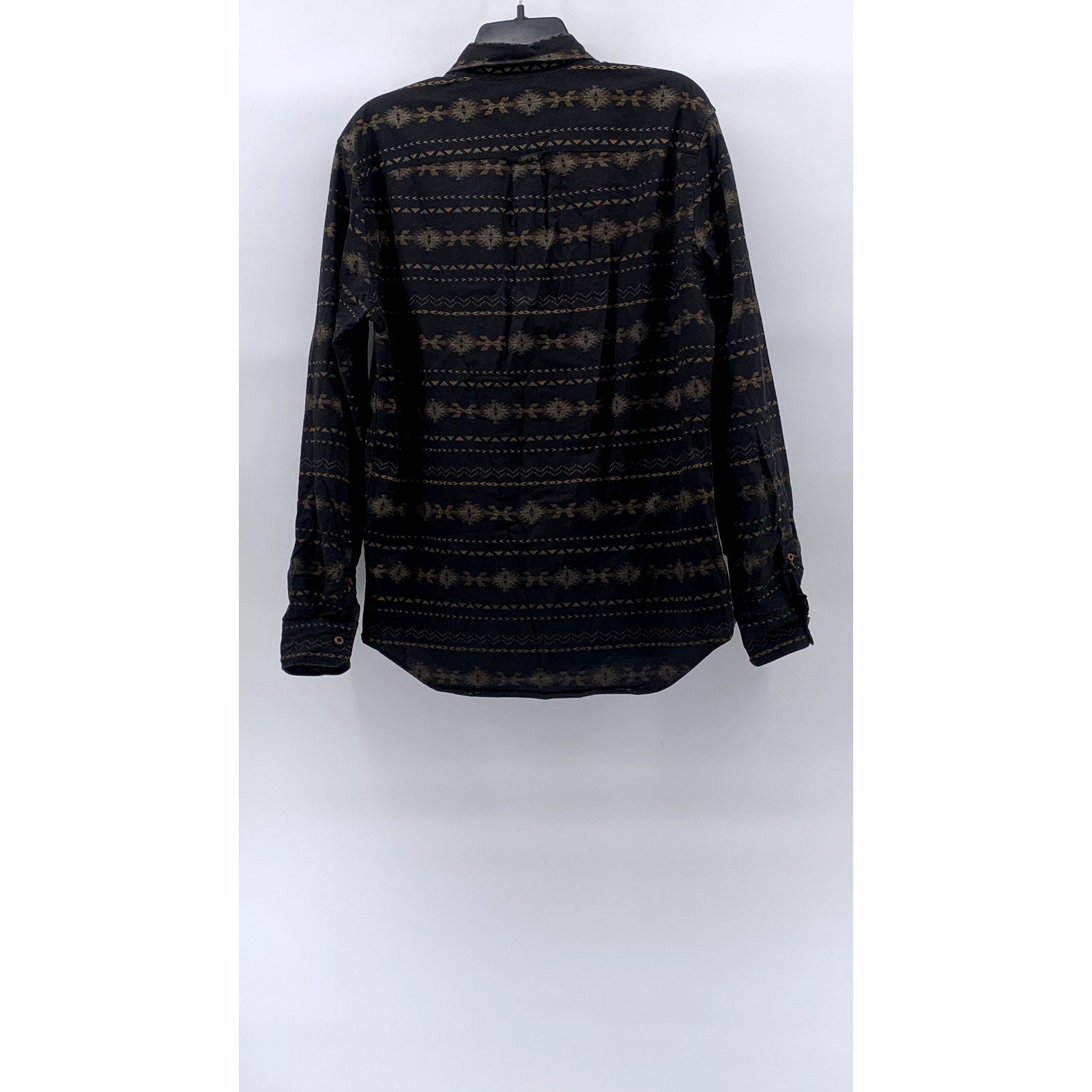 AMERICAN EAGLE Men's Black-Beige Printed Classic-Fit Button-Up Shirt SZ M