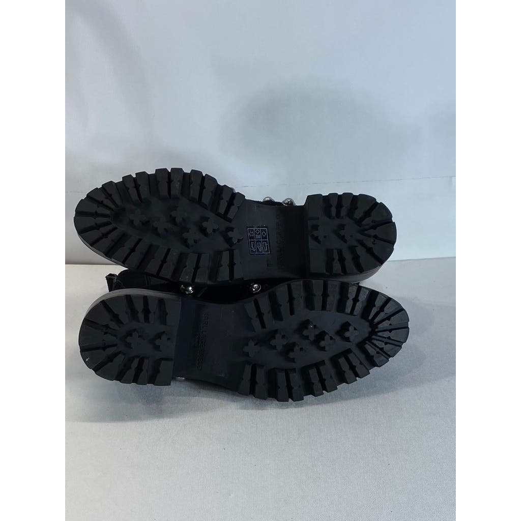 KARL LAGERFELD PARIS Women's Black Pia Faux Pearl Studded Chelsea Boots SZ 7.5