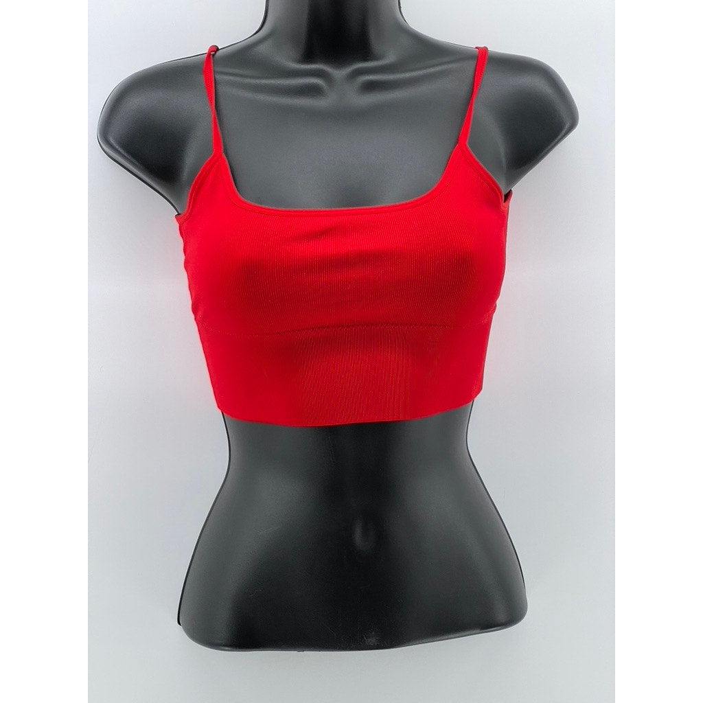 GARAGE Women's Red Ribbed Scoop-Neck Spaghetti Strap Cropped Tank Top SZ XS