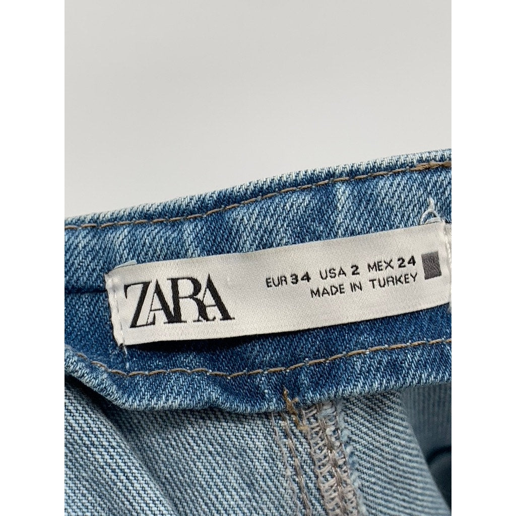 ZARA Women's Light Blue Wash Denim Wide-Leg Loose Jeans SZ 2