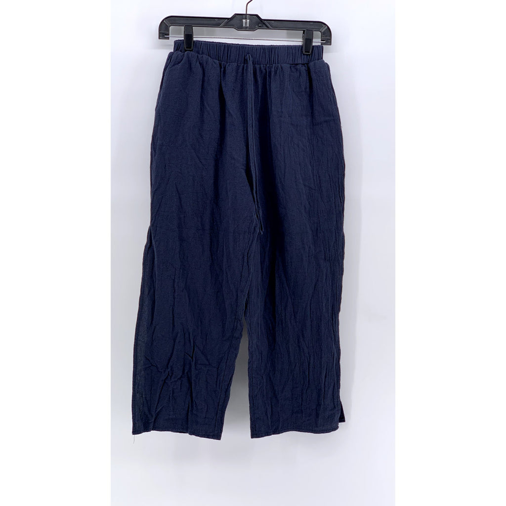 SHEIN Women's Navy Solid Cotton Straight-Leg Relaxed Fit Pants SZ M