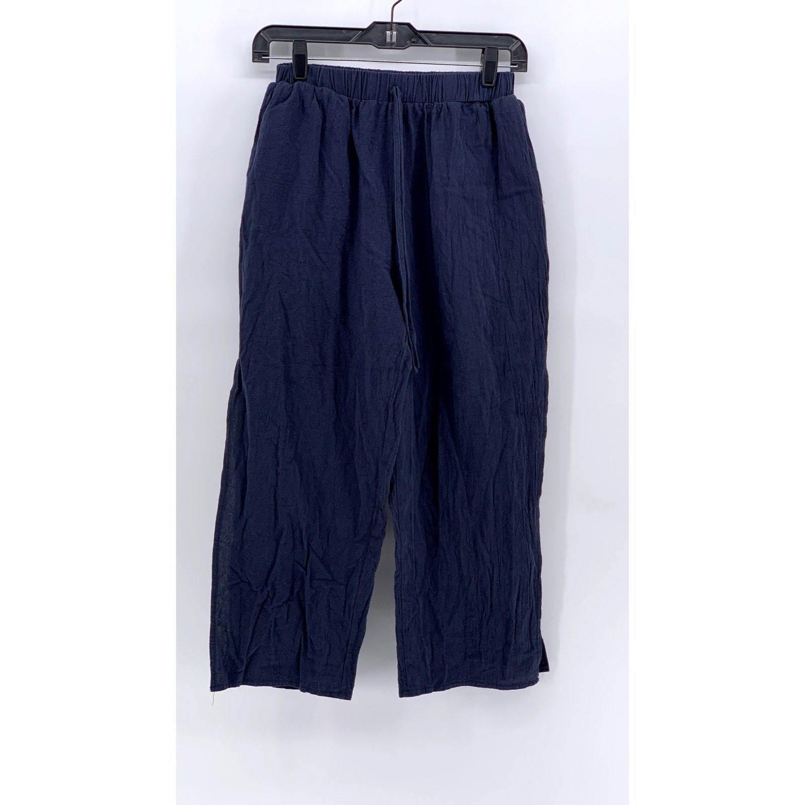 SHEIN Women's Navy Solid Cotton Straight-Leg Relaxed Fit Pants SZ M