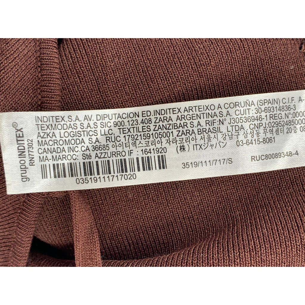 ZARA Women's Brown Ribbed High-Neck One-Sleeve Cropped Tank Top SZ S